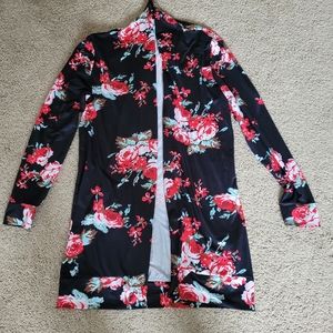 Rose Print Black Cardigan
